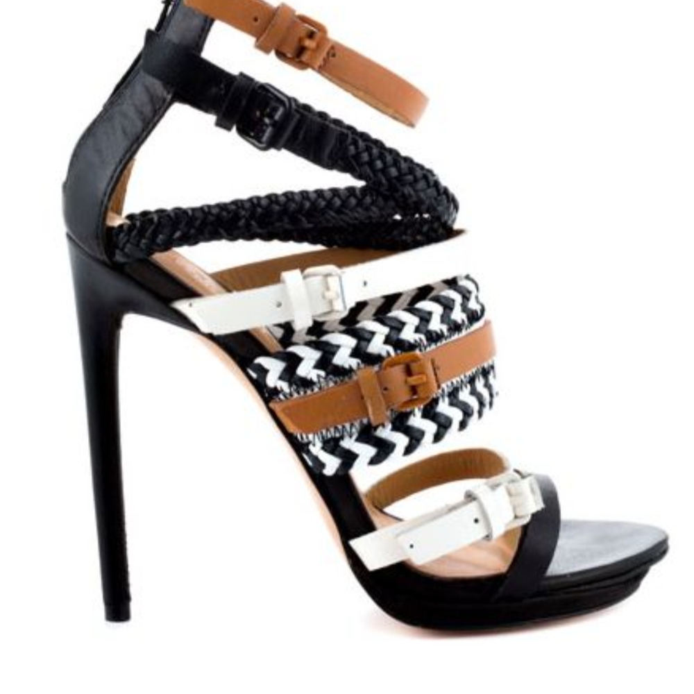 L.A.M.B. Black and White Sandals with Decorative Straps